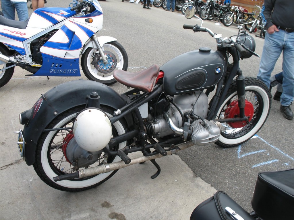 Black BMW Motorcycle with Brown Leather Seat